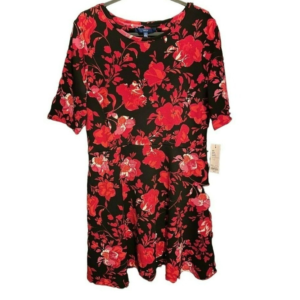 NWT Apt. 9 Floral Stretchy Dress Womens Large Bright Abstract Mid Sleeve Stylish